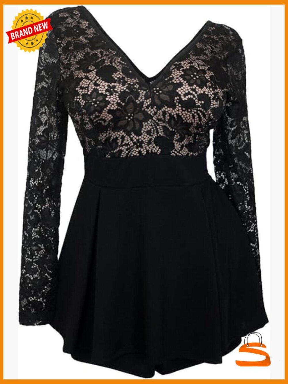 Plus Size Lace Sheer Sleeve Romper Dress for Night Out